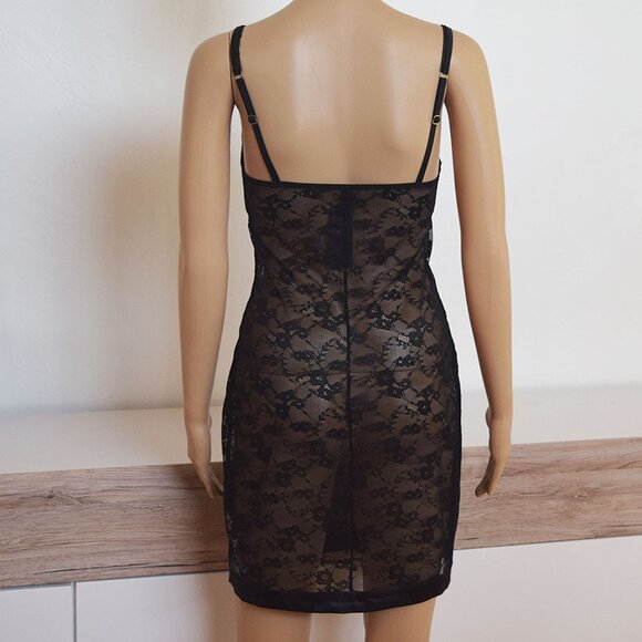 Intimissimi Sensual Stretch Lace Chemise With Padded Cups / Black Slip - Picture 7 of 12